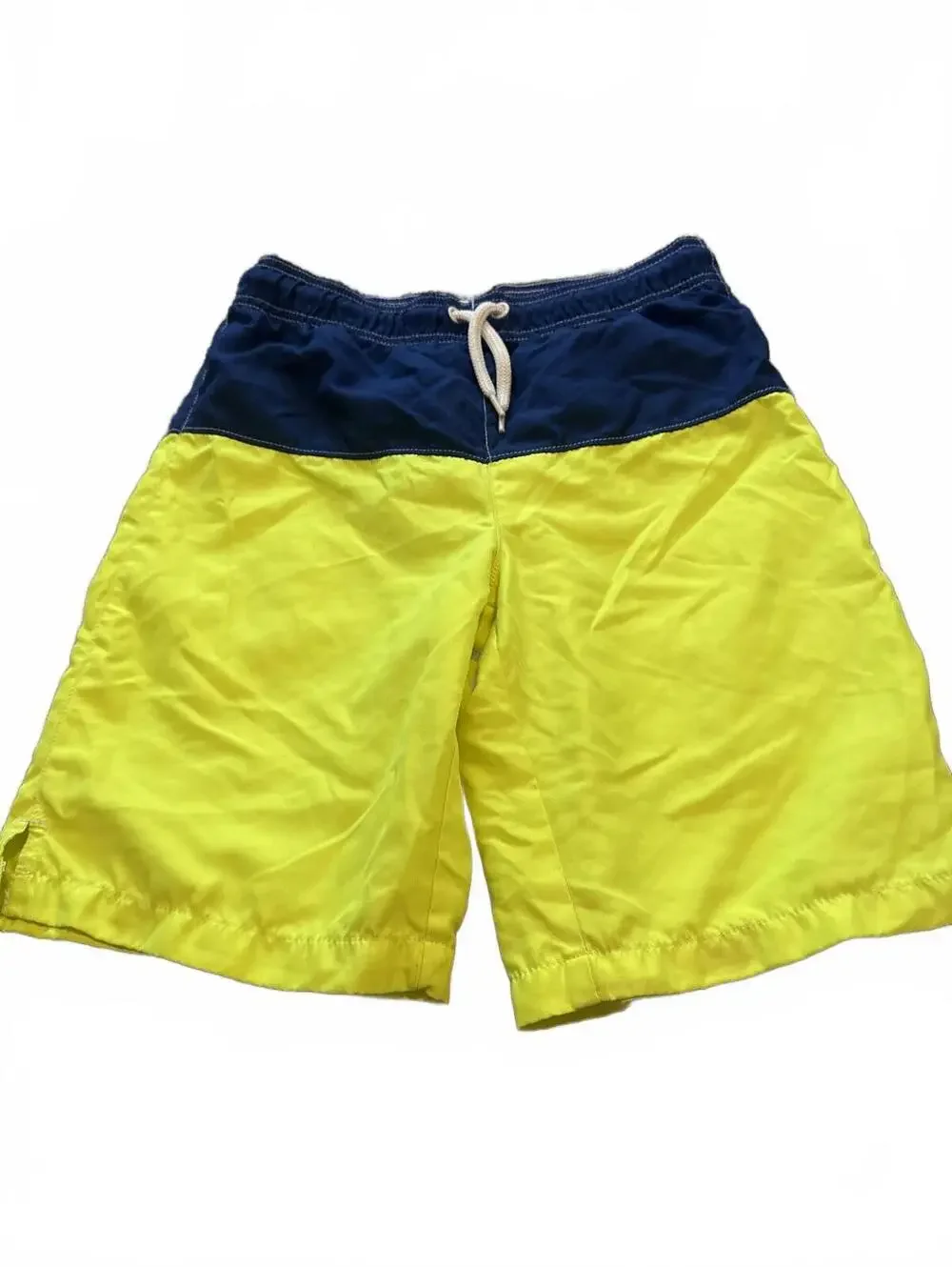 Children's Place Boys Yellow Navy Swim Trunks Large 10/12 Colorblock Casual